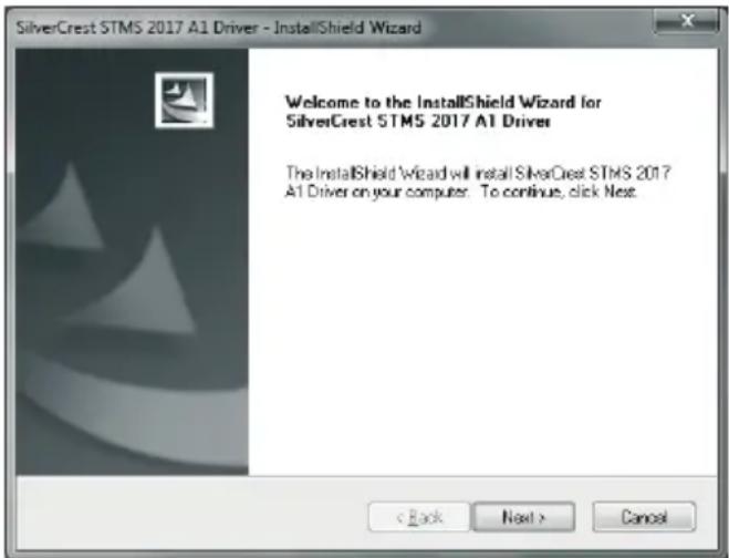 SilverCrest STMS 2017 A1 Driver - InstallShield Wizard Welcome to the InstallShield Wizard for SilverCrest STMS 2017 A1 Driver The InstallShield Wizard will install SilverCrest STMS 2017 A1 Driver on your computer. To continue, click Next. < Back Next > Cancel