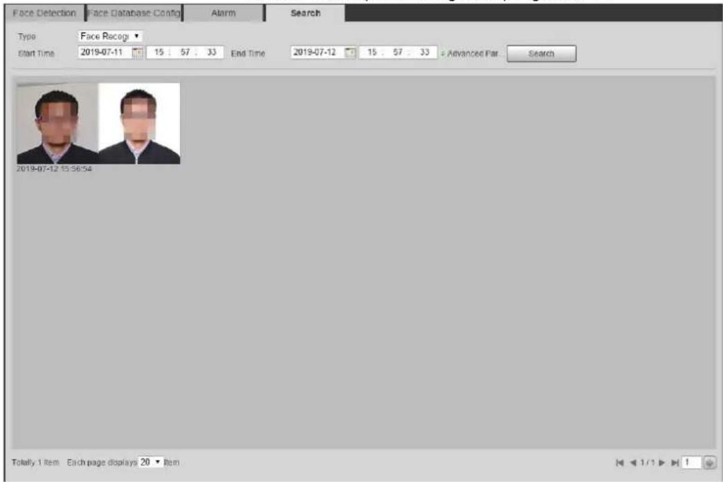 Dahua Technology Pro IPC-HDBW5241R-ASE - Step 2 Select Face Recognition for Type, enter the Start Time and the End Time, and click Search. - 1
