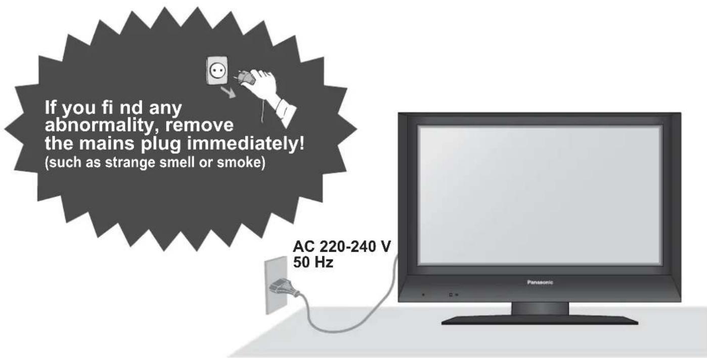 PANASONIC Viera TX-26LE7P - Handling the mains plug and lead - 1