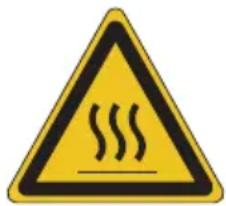Yellow triangular warning sign with black smoke symbol indicating sudden or severe stress