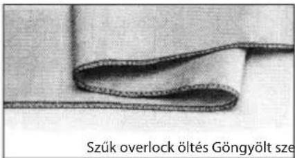 Szük overlock öltés Göngyölt sze