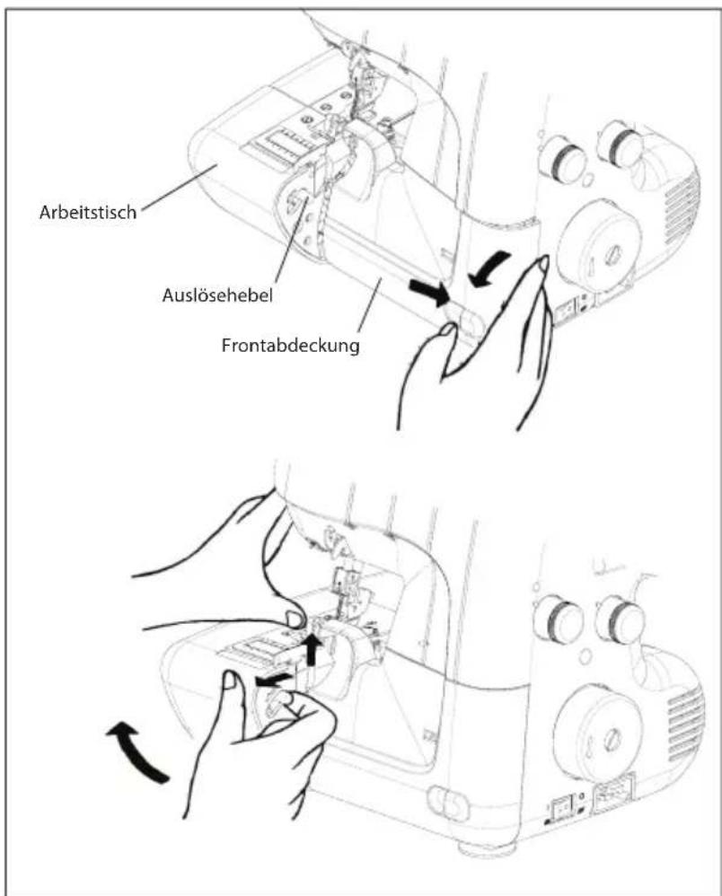 Arbeitstisch Auslösehebel Frontabdeckung