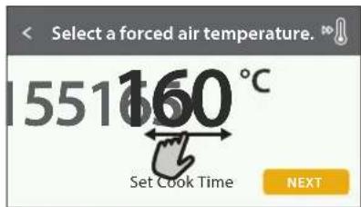 Select a forced air temperature. 1551 160 °C Set Cook Time NEXT