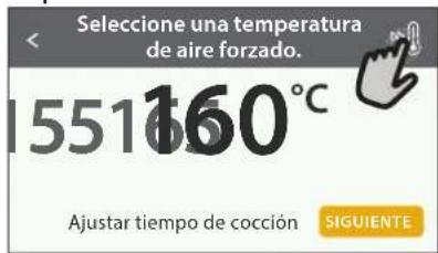 Seleccione una temperatura de aire forzado. 155160°C Ajustar tiempo de cocción SIGUIENTE