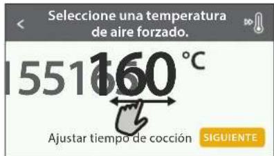 Seleccione una temperatura de aire forzado. 155160°C Ajustar tiempo de cocción SIGUIENTE