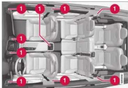 Diagram of a car interior with numbered components, likely indicating status or status indicators in the vehicle's rear seats.