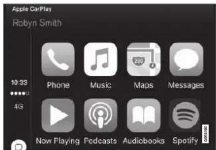 Apple CarPlay Robyn Smith 10:33 Phone Music Maps Messages 4G Now Playing Podcasts Audicbooks Spotify