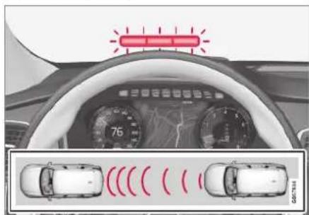 Diagram showing car traffic monitoring system with red warning sign and sensor wave display