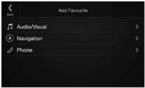 Add Favourite Audio/Visual > Navigation > Phone >