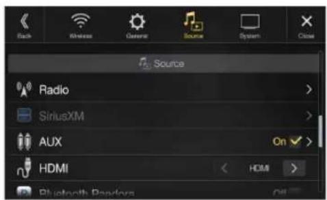 Back Wireless General Source System Close Source Radio SiriusXM AUX On HDMI Bluetooth, Pandora