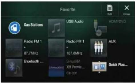 Favorite Gas Stations USB Audio HDMI/DVD Radio FM 1 87.7MHz Radio FM 1 107.8MHz AUX Bluetooth ... SinusXM XM Preview... Ch:001 Quick Plac...