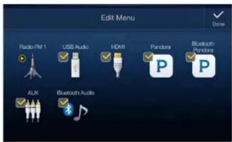 Edit Menu Radio FM 1 USB Audio HDMI Pandora Bluetooth Pandora ALK Bluetooth Audio