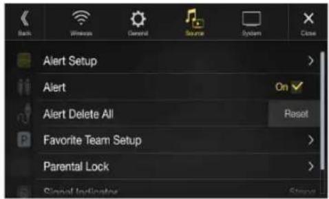 Alert Setup Alert Alert Delete All Favorite Team Setup Parental Lock Signal Indicator