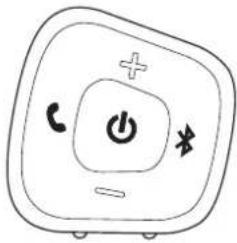 Diagram of a device with labeled buttons and icons including phone, power, and Bluetooth symbols