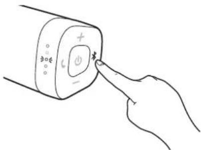 Hand-drawn diagram showing a hand pressing a button on a cylindrical device with labeled buttons and a plus/minus icon.