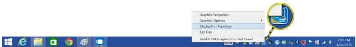 Graphics Properties... Graphics Options DisplayPort: Topology Exit Tray Intel HD Graphics Control Panel 2:09 PM 1/22/2015