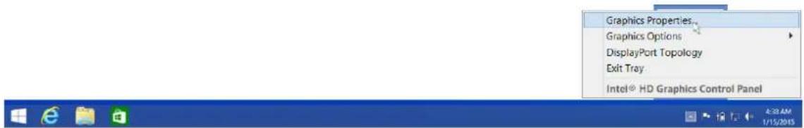 Graphics Properties Graphics Options DisplayPort Topology Exit Tray Intel HD Graphics Control Panel