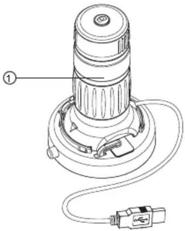 Technical diagram of a vacuum cleaner with labeled component and cable connection