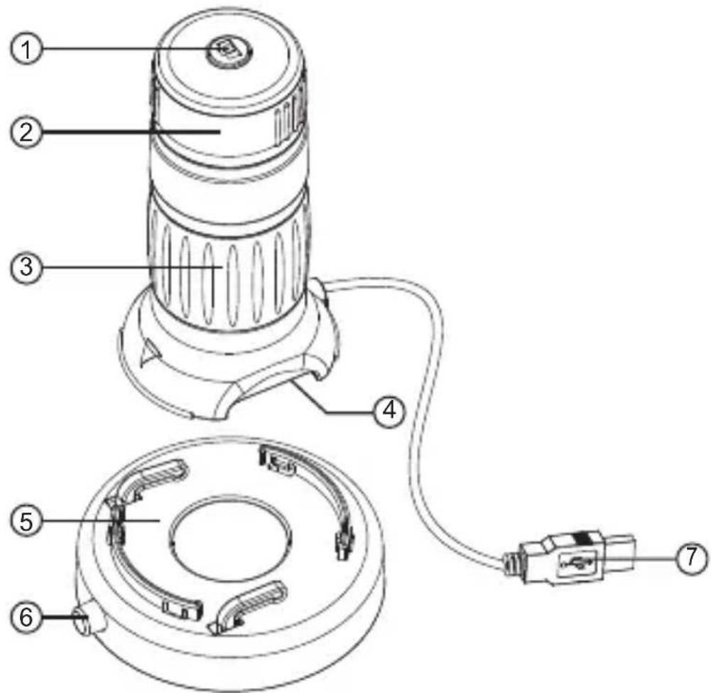 Technical diagram of a device with numbered parts, showing internal components and wiring connections