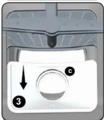Diagram of a control panel with labeled buttons and directional arrow, showing a circular dial indicator.