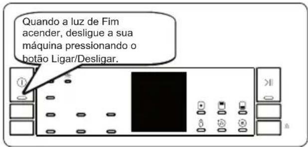Quando a luz de Fim acender, desligue a sua máquina pressionando o botão Ligar/Desligar.