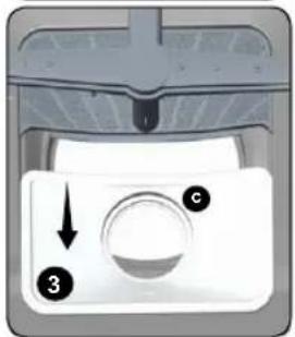 Diagram of a car air conditioner control panel with labeled buttons and directional arrow
