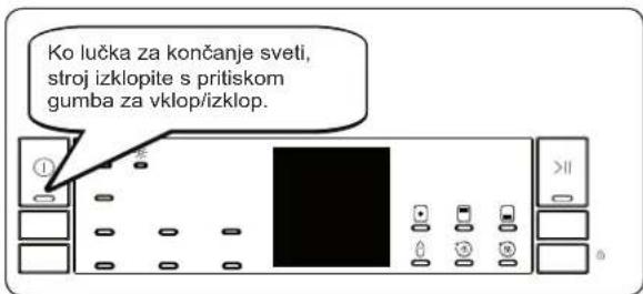 Ko lučka za končanje sveti, stroj izklopite s pritiskom gumba za vklop/izklop.