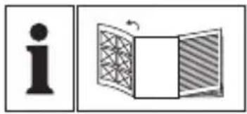 Image containing a lowercase 'i' icon and a diagram showing a folded document with a grid pattern and an arrow indicating rotation.