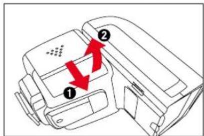 Diagram of a device with numbered components and red directional arrows indicating flow or movement.