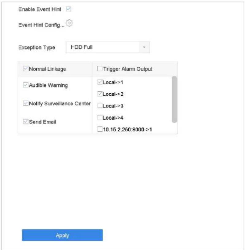Hikvision DS-7616NXI-I2 - Configure Exceptions Alarm - 2