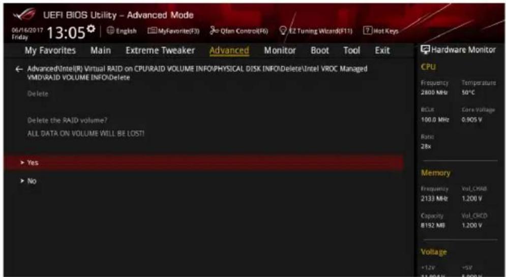 ASUS ROG Rampage VI Extreme Encore - To delete a RAID set: - 2