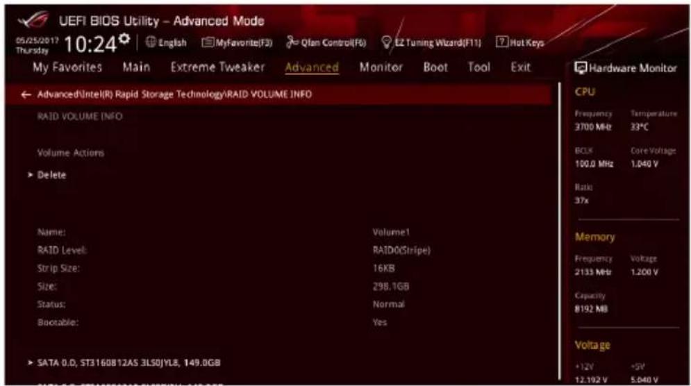 ASUS ROG Rampage VI Extreme Encore - To delete a RAID set: - 1