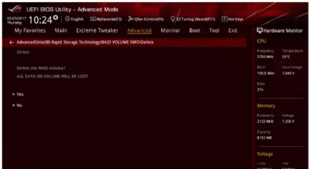 ASUS ROG Rampage VI Extreme Encore - To delete a RAID set: - 2