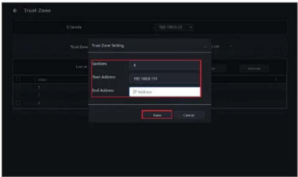 ASUS Pro WS X570-ACE - Enter the IP address range of a main server you wish to add to the client device's trust zone, then click Save. - 1
