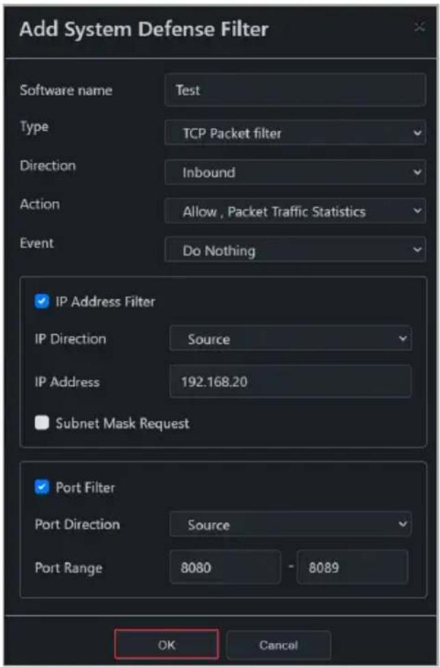 ASUS Pro WS X570-ACE - Select and enter the settings for the new system defense filter, then click OK. - 1
