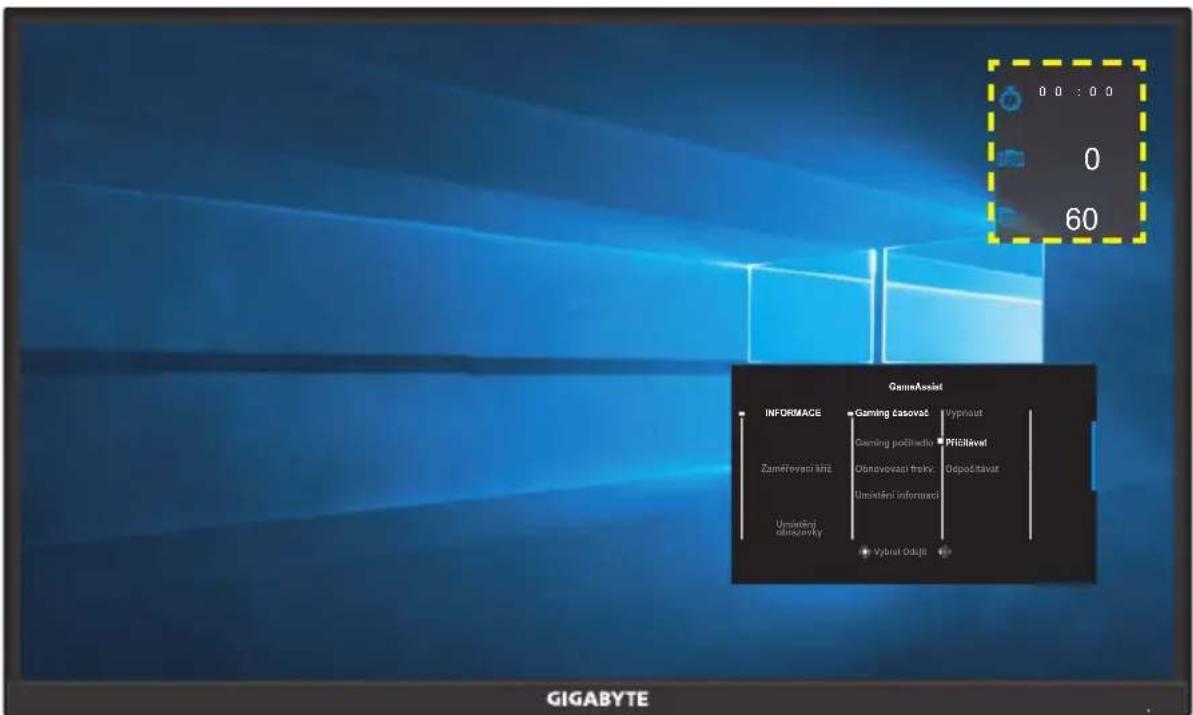 0 0 : 0 0 0 60 GIGABYTE INFORMACE Gaming časovač Vyknout ZaměFavaci kiži Gaming počířídlo PIEČlavač Obnevovast frakv Depodštavat Umstění informač Vybnat Odjlt
