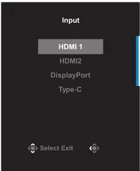 Input HDMI 1 HDMI2 DisplayPort Type-C Select Exit