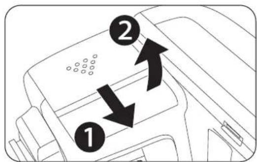 Diagram showing two labeled arrows pointing to a device component with numbered annotations 1 and 2.