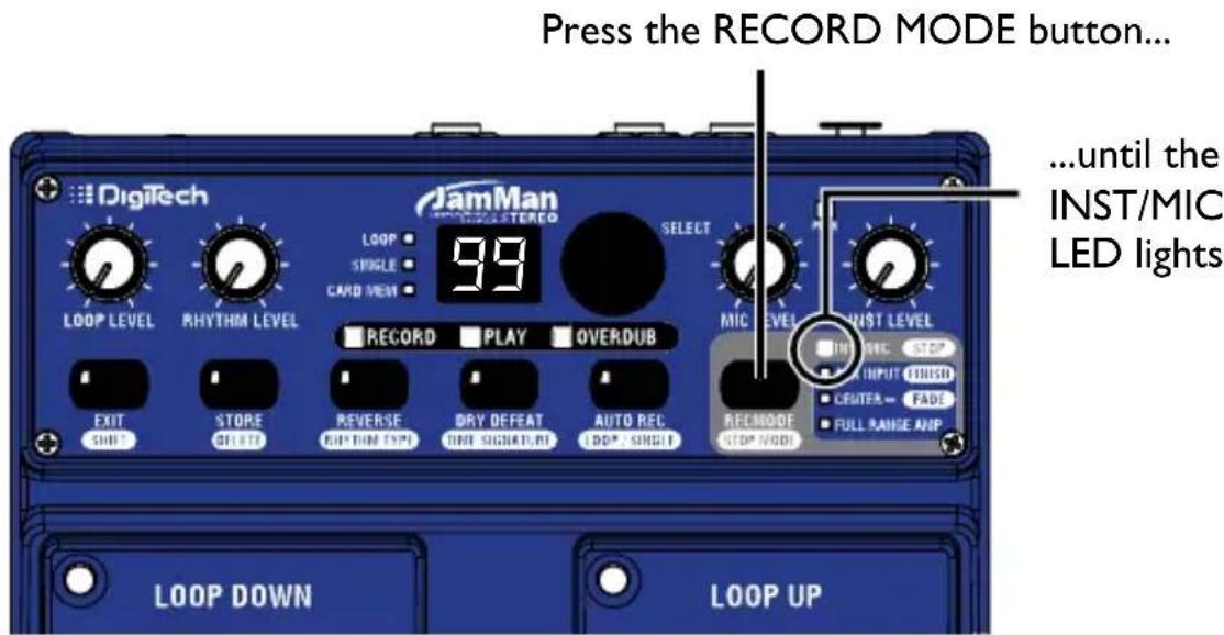 DIGITECH JamMan Stereo - Select the Record Mode - 1