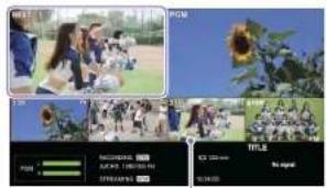 Screenshot of a video editing interface showing multiple video thumbnails and UI controls for recording or tracking content.