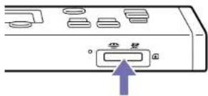 Diagram of a device panel with labeled ports and an arrow pointing to the bottom panel