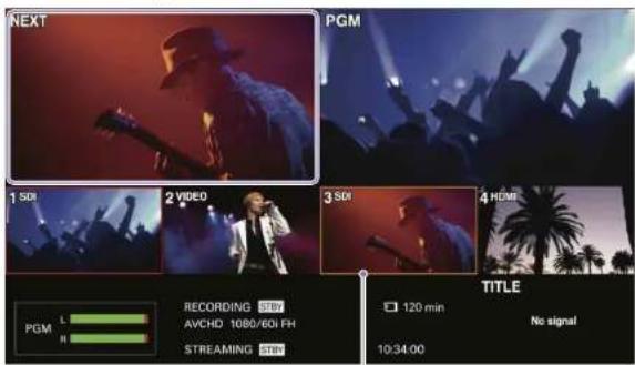 NEXT PGM 1 SUI 2 VIDEO 3 SUI 4 HDMI PGM L N RECORDING SUI AVCHD 1080/60I FH STREAMING SUI TITLE 120 min No signal 10:34:00