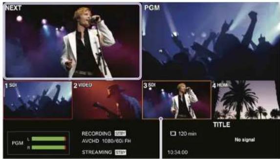 NEXT PGM 1 SGI 2 VIDEO 3 SGI 4 HUMI PGM L P RECORDING SGI AVCHD 1080/601 FH STREAMING SGI TITLE 120 min No signal 10:34:00