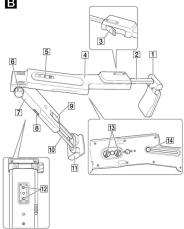 Technical diagram of a firearm with numbered parts and exploded view, likely for assembly or identification.
