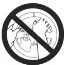 Prohibition sign with crossed-out hand and gear mechanism, indicating no protection or disapproval