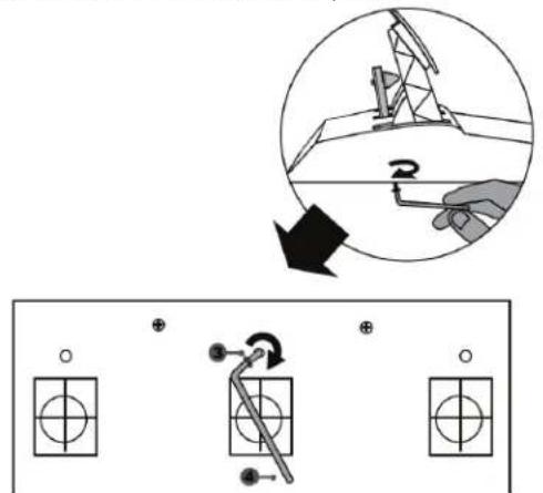 Technical diagram showing a mechanical assembly with a magnified view of a pump or lift mechanism and three labeled control panels below.