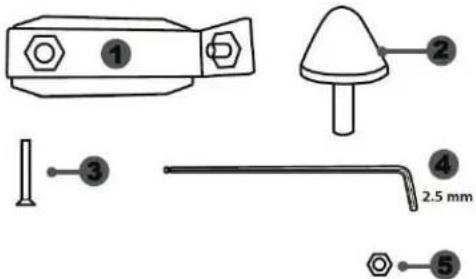 Technical diagram showing labeled components of a mechanical or electrical component with numbered parts and a 2.5 mm dimension annotation.