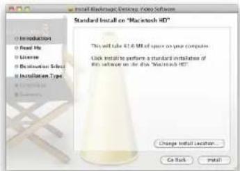 Standard install on "Macintosh HD" This will take 47.6 MI of space on your computer. Click install to perform a standard installation of My software on the file "Macintosh HD". Change install Location... Go Back Install