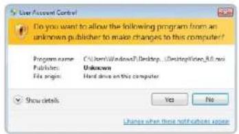 User Account Control Do you want to allow the following program from an unknown publisher to make changes to this computer? Program name C:\Users\Windows\Desktop_Desktop\Water_8.0.mni Publisher Unknown File origin Hard drive on this computer Show details Yes No Change when these notifications appear