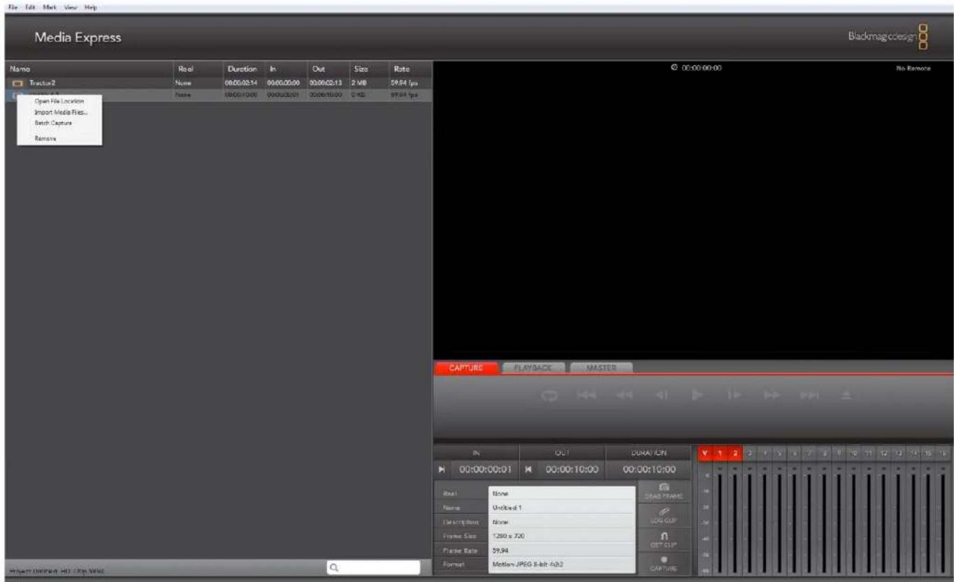 Media Express Name Real Duration In Out Size Rate Tractor2 Name 06:00:02:14 09:00:05:00 03:00:25:13 2 MB $9.94 fps Open File Location Import Media Files... Batch Capture Remove CAPTURE PLAYBACK MASTER IN OUT DURATION 00:00:00:01 00:00:10:00 00:00:10:00 Real None Unfolded 1 Log CUP Date Time None Frame Size *280 x 720 Frame Rate 59.94 Format Motion JPEG & Alt 4x52 V 1 2 3 4 5 6 7 8 9 10 11 12 13 14 15 16 Project Unknown - Htl Chip Tools